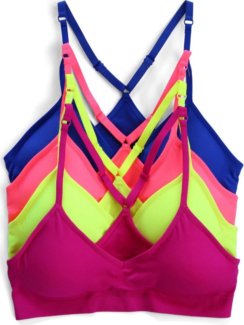 4 Pack Women's Racerback Sports Bralettes - Seamless, Wireless Comfort Bras